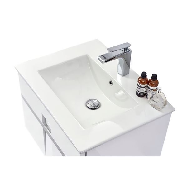 Ensemble comptoir-lavabo monobloc rectangle DROP Bath and Kitchen céramique blanche de 16,3 po l., robinet/bonde chromés