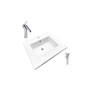 DROP Bath and Kitchen 16.3-in W Rectangle Ceramic Bathroom Vanity Top Set in White with Chrome Faucet and Drain