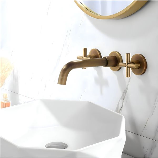 Ensemble lavabo-vasque octogonale DROP Bath and Kitchen 16,5 po l. blanc en céramique, bonde dorée