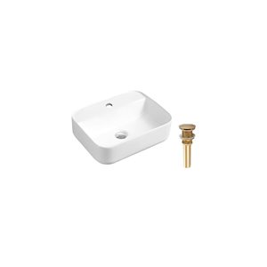 DROP Bath and Kitchen 20.3-in W Rectangular Ceramic Above Counter Bathroom Vessel Sink Set in White with Gold Drain