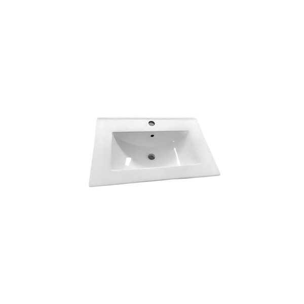 Comptoir-lavabo monobloc rectangle en céramique DROP Bath and Kitchen blanc de 24,2 po avec bonde et robinet noirs