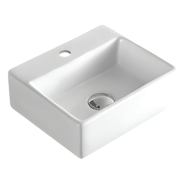 DROP Bath and Kitchen 13.4-in White Rectangular Wall Mount Bathroom Vessel Sink Set w/ Black Faucet and Drain
