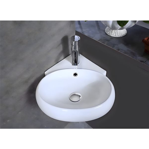 Lavabo-vasque murale DROP Bath and Kitchen 13,7 po en céramique blanc ovale avec robinet et bonde chromés