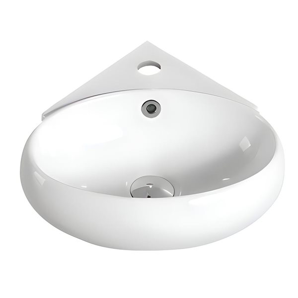 Lavabo-vasque murale DROP Bath and Kitchen 13,7 po en céramique blanc ovale avec robinet et bonde chromés