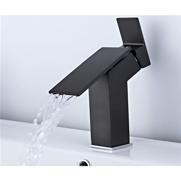 Comptoir-lavabo monobloc rectangle en céramique blanche DROP Bath and Kitchen de 24,2 po avec bonde et robinet noirs