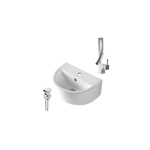 Lavabo-vasque murale DROP Bath and Kitchen 17,5 po en céramique blanche semi-circulaire avec robinet et bonde chromés