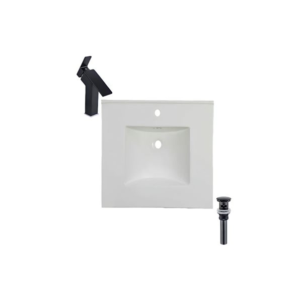 Comptoir-lavabo monobloc rectangulaire blanc DROP Bath and Kitchen de 20,2 po avec bonde et robinet noirs