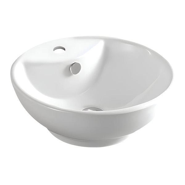 Lavabo-vasque sur plan rond DROP Bath and Kitchen 18 po de diamètre en céramique blanche avec bonde et robinet chromés