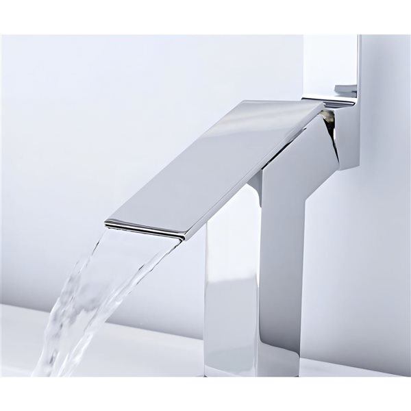 DROP Bath and Kitchen 15.3-in White Square Ceramic Above Counter Bathroom Vessel Sink w/ Chrome Faucet and Drain