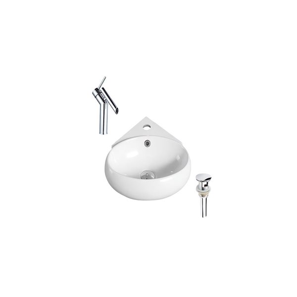 DROP Bath and Kitchen 13.7-in White Oval Ceramic Wall Mount Bathroom Vessel Sink Set w/ Chrome Drain and Faucet