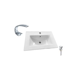 DROP Bath and Kitchen 24.2-in White Rectangular Ceramic Bathroom Vanity Top Set w/ Chrome Drain and Faucet