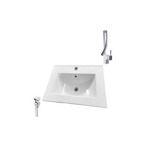 Comptoir-lavabo monobloc rectangle en céramique blanche DROP Bath and Kitchen de 24,2 po avec bonde et robinet chromés