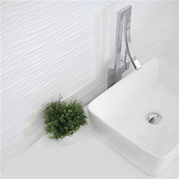 DROP Bath and Kitchen 13.4-in Rectangular Ceramic Wall Mount Vessel Sink Set in White w/ Chrome Faucet and Drain
