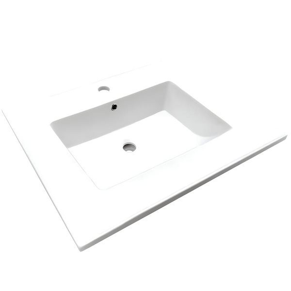 Comptoir-lavabo monobloc rectangle en céramique blanche DROP Bath and Kitchen de 16,3 po avec robinet et bonde chromés