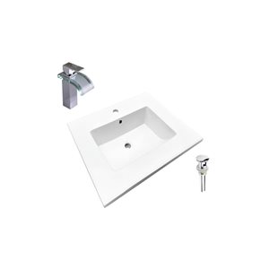 Comptoir-lavabo monobloc rectangle en céramique blanche DROP Bath and Kitchen de 16,3 po avec robinet et bonde chromés