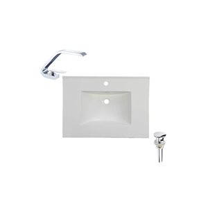 DROP Bath and Kitchen 20.2-in Rectangular Ceramic Bathroom Vanity Top Set in White w/ Chrome Faucet and Drain