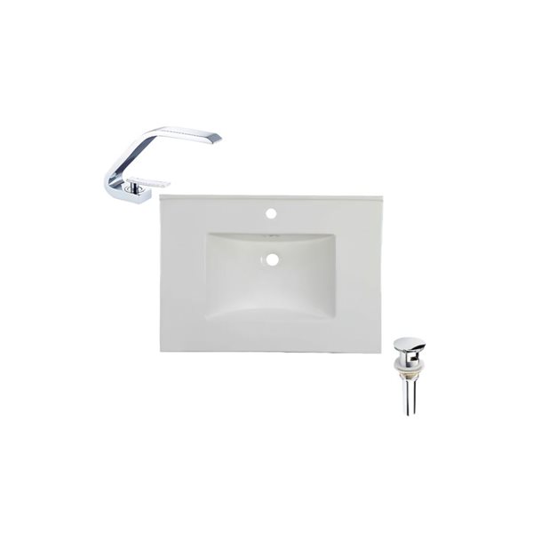 Comptoir-lavabo monobloc rectangulaire en céramique blanche DROP Bath and Kitchen de 20,2 po à robinet et bonde chromés