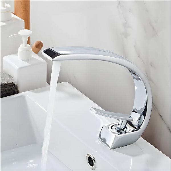 DROP Bath and Kitchen 15.3-in Square Ceramic Above Counter Bathroom Vessel Sink in White w/ Chrome Faucet and Drain