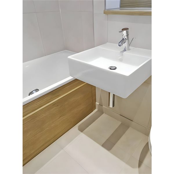 DROP Bath and Kitchen 13.4-in White Rectangular Ceramic Bathroom Vessel Sink Set w/ Black Faucet and Drain