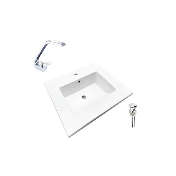 Comptoir-lavabo monobloc en céramique blanche rectangle DROP Bath and Kitchen de 16,3 po à robinet et bonde chromés