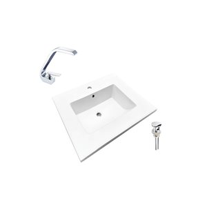 Comptoir-lavabo monobloc en céramique blanche rectangle DROP Bath and Kitchen de 16,3 po à robinet et bonde chromés