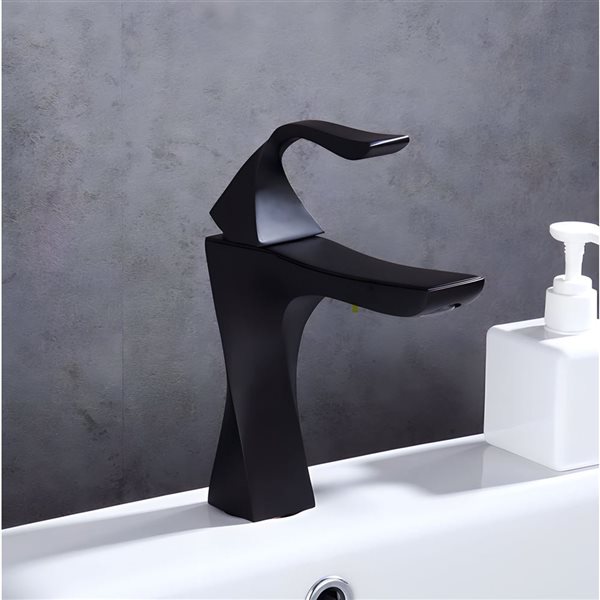 DROP Bath and Kitchen 15.3-in White Square Ceramic Above Counter Bathroom Vessel Sink w/ Black Drain and Faucet