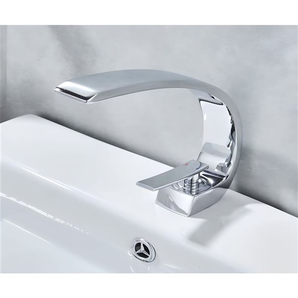 Comptoir-lavabo monobloc rectangulaire blanc en céramique DROP Bath and Kitchen de 20,2 po avec bonde et robinet chromés