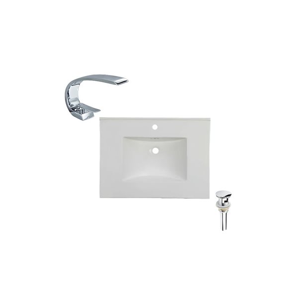 Comptoir-lavabo monobloc rectangulaire blanc en céramique DROP Bath and Kitchen de 20,2 po avec bonde et robinet chromés