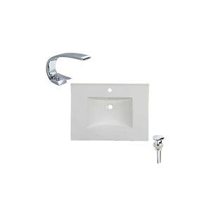 Comptoir-lavabo monobloc rectangulaire blanc en céramique DROP Bath and Kitchen de 20,2 po avec bonde et robinet chromés