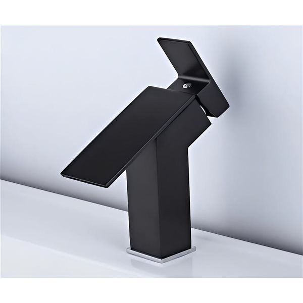 DROP Bath and Kitchen 13.4-in Rectangular Ceramic Wall Mount Vessel Sink Set in White w/ Black Drain and Faucet