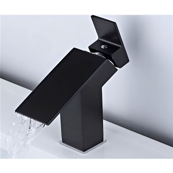 DROP Bath and Kitchen 20.3-in Rectangular Above Counter Bathroom Vessel Sink in White w/ Black Faucet and Drain