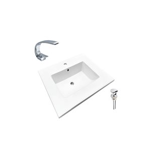 DROP Bath and Kitchen 16.3-in Rectangular Ceramic Bathroom Vanity Top Set in White w/ Chrome Faucet and Drain