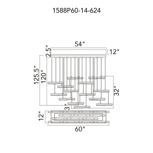 CWI Lighting Stagger 60-in Integrated LED Brass Chandelier