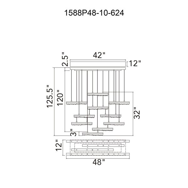 CWI Lighting Stagger 48-in Integrated LED Brass Chandelier