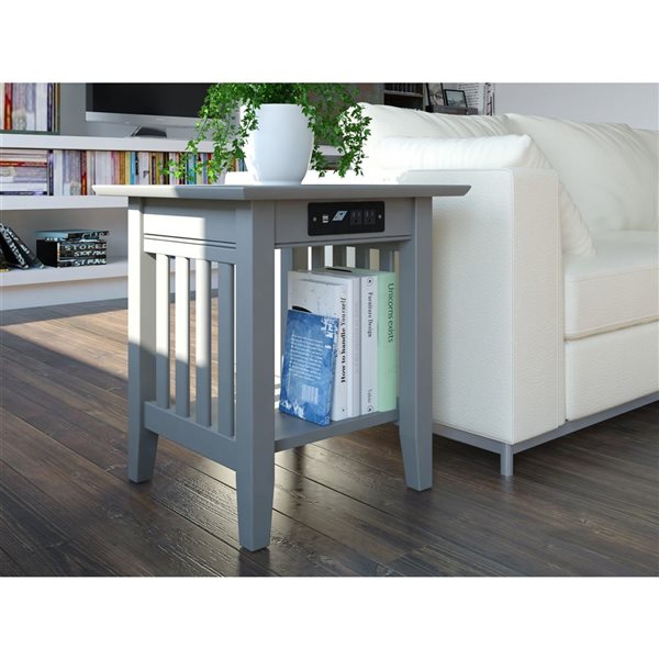 AFI Mission Set of 2 Gray Rectangular End Table with Built-in Charger