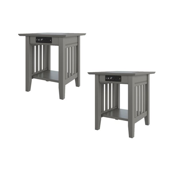 AFI Mission Set of 2 Gray Rectangular End Table with Built-in Charger