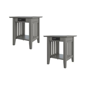 AFI Mission Set of 2 Gray Rectangular End Table with Built-in Charger