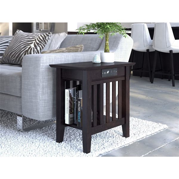 AFI Mission Set of 2 Espresso Rectangular Chair Side Table with Built-in Charger