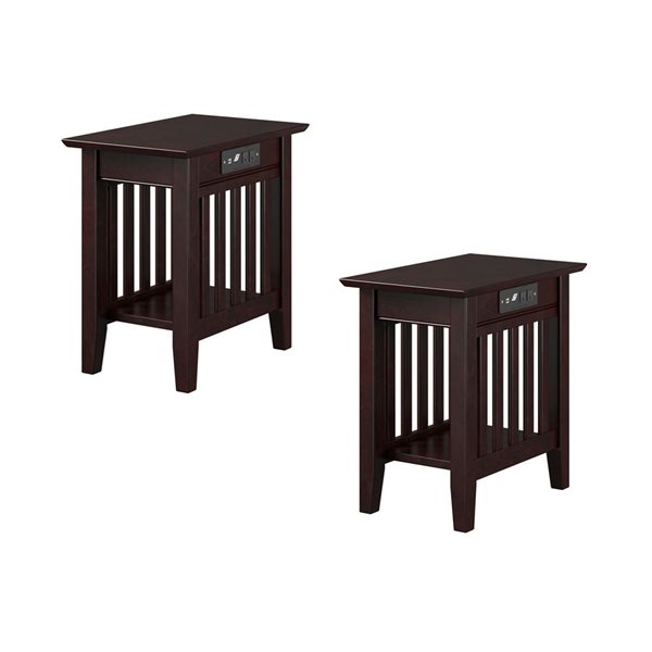 AFI Mission Set of 2 Espresso Rectangular Chair Side Table with Built-in Charger