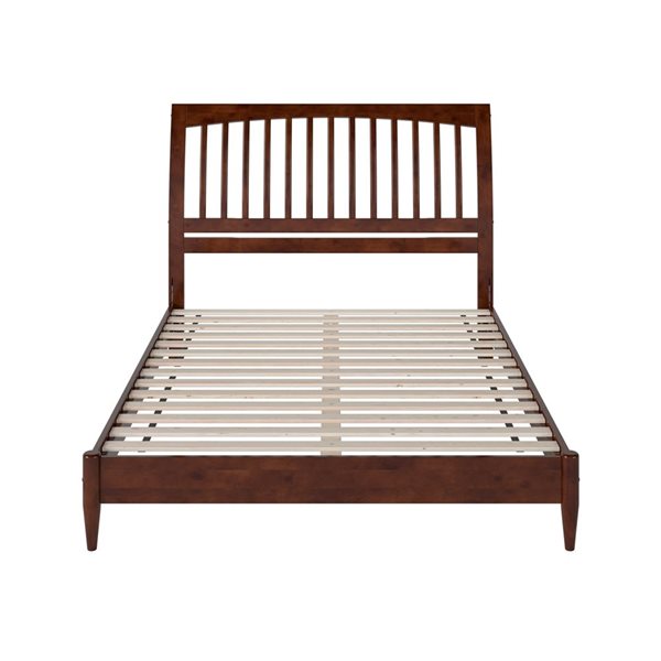 AFI Orleans Walnut Queen Size Solid Wood Low Profile Sleigh Platform Bed  w/Charging Station