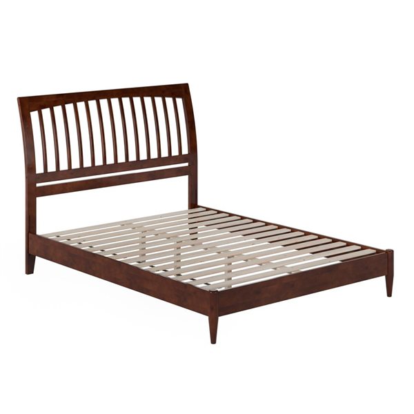 AFI Orleans Walnut Queen Size Solid Wood Low Profile Sleigh Platform Bed  w/Charging Station
