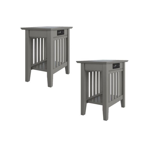 AFI Mission Set of 2 Gray Rectangular Chair Side Table with Built-in Charger