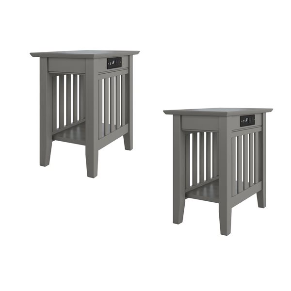 AFI Mission Set of 2 Gray Rectangular Chair Side Table with Built-in Charger