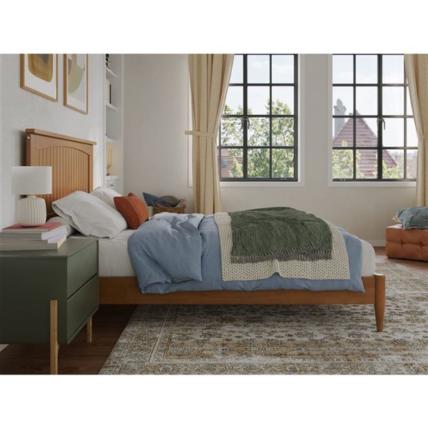 AFI Naples Light Toffee Full Size Solid Wood Low Profile Platform Bed w/Charging Station