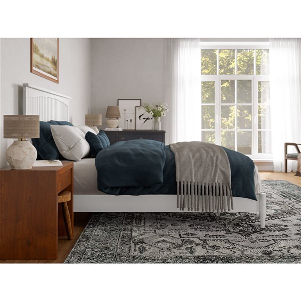 AFI Naples White King Size Solid Wood Low Profile Platform Bed w/Charging Station