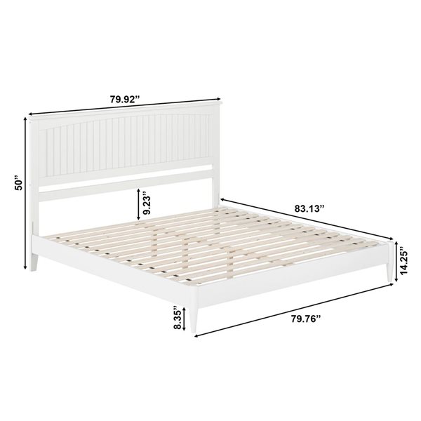 AFI Naples White King Size Solid Wood Low Profile Platform Bed w/Charging Station