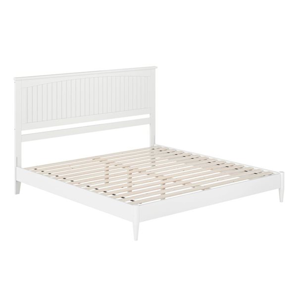AFI Naples White King Size Solid Wood Low Profile Platform Bed w/Charging Station