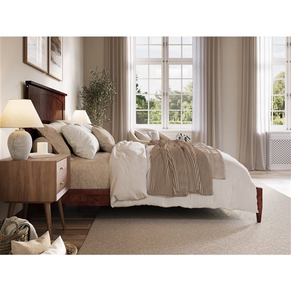 AFI Naples Walnut Queen Size Solid Wood Low Profile Platform Bed w/Charging Station