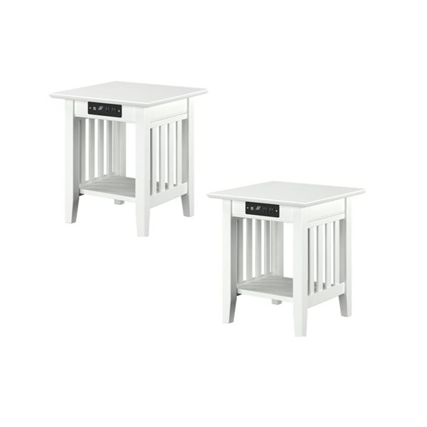 AFI Mission Set of 2 White Rectangular End Table with Built-in Charger