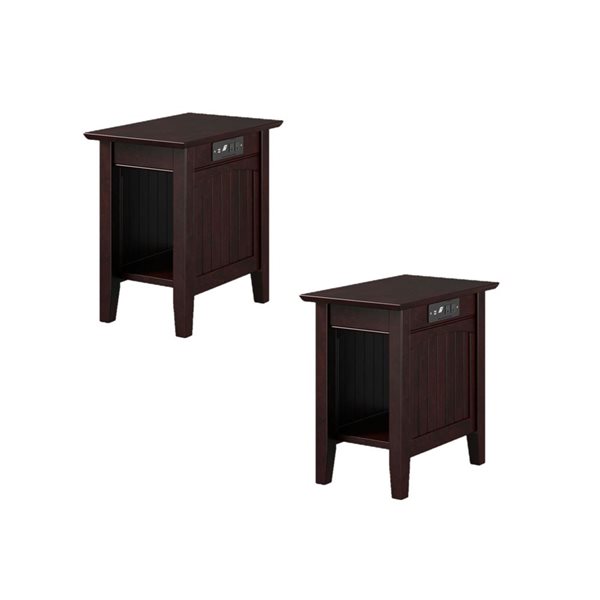 AFI Nantucket Set of 2 Espresso Rectangular Chair Side Tablewith Built-in Charger